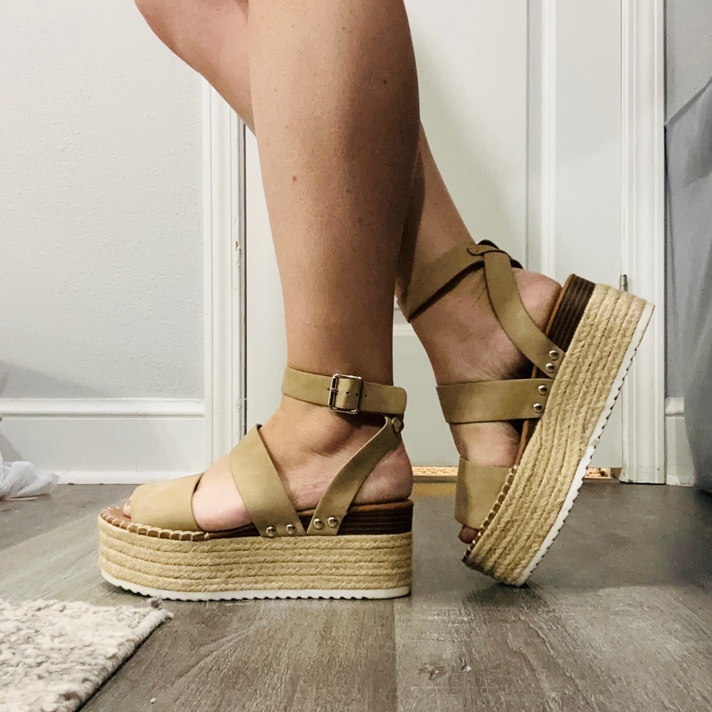 Tan platform wedges